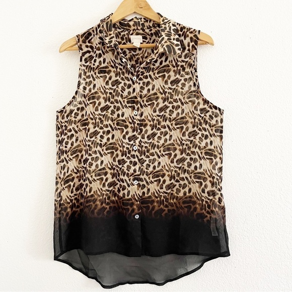 Chico’s Sheer Sleeveless Animal Print Button Down Blouse - Picture 1 of 9